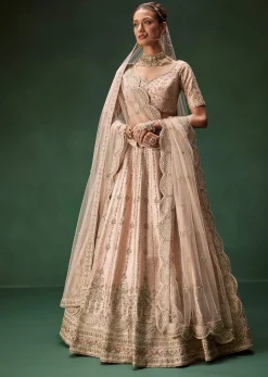 Pastel Pink Bridal Lehenga With Fully Embroidered Blouse And Layered Dupattas