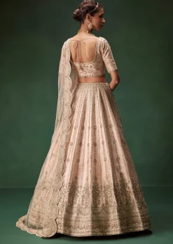 Pastel Pink Bridal Lehenga With Fully Embroidered Blouse And Layered Dupattas