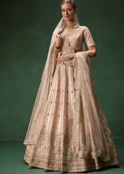 Pastel Pink Bridal Lehenga With Fully Embroidered Blouse And Layered Dupattas