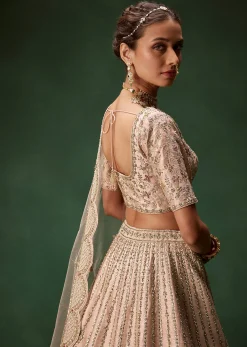 Pastel Pink Bridal Lehenga With Fully Embroidered Blouse And Layered Dupattas