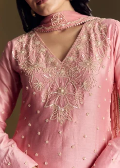 Pastel Pink Chanderi Sharara Suit With Cut Dana Sequins