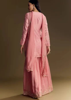 Pastel Pink Chanderi Sharara Suit With Cut Dana Sequins
