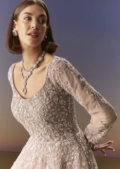 Pastel Pink Embroidered Gown With Full Sleeves