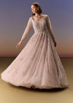 Pastel Pink Embroidered Gown With Full Sleeves