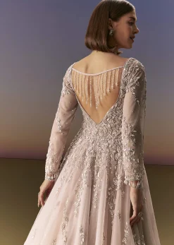 Pastel Pink Embroidered Gown With Full Sleeves
