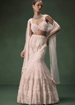 Pastel Pink Mermaid Bridal Lehenga With Intricate Embellishments