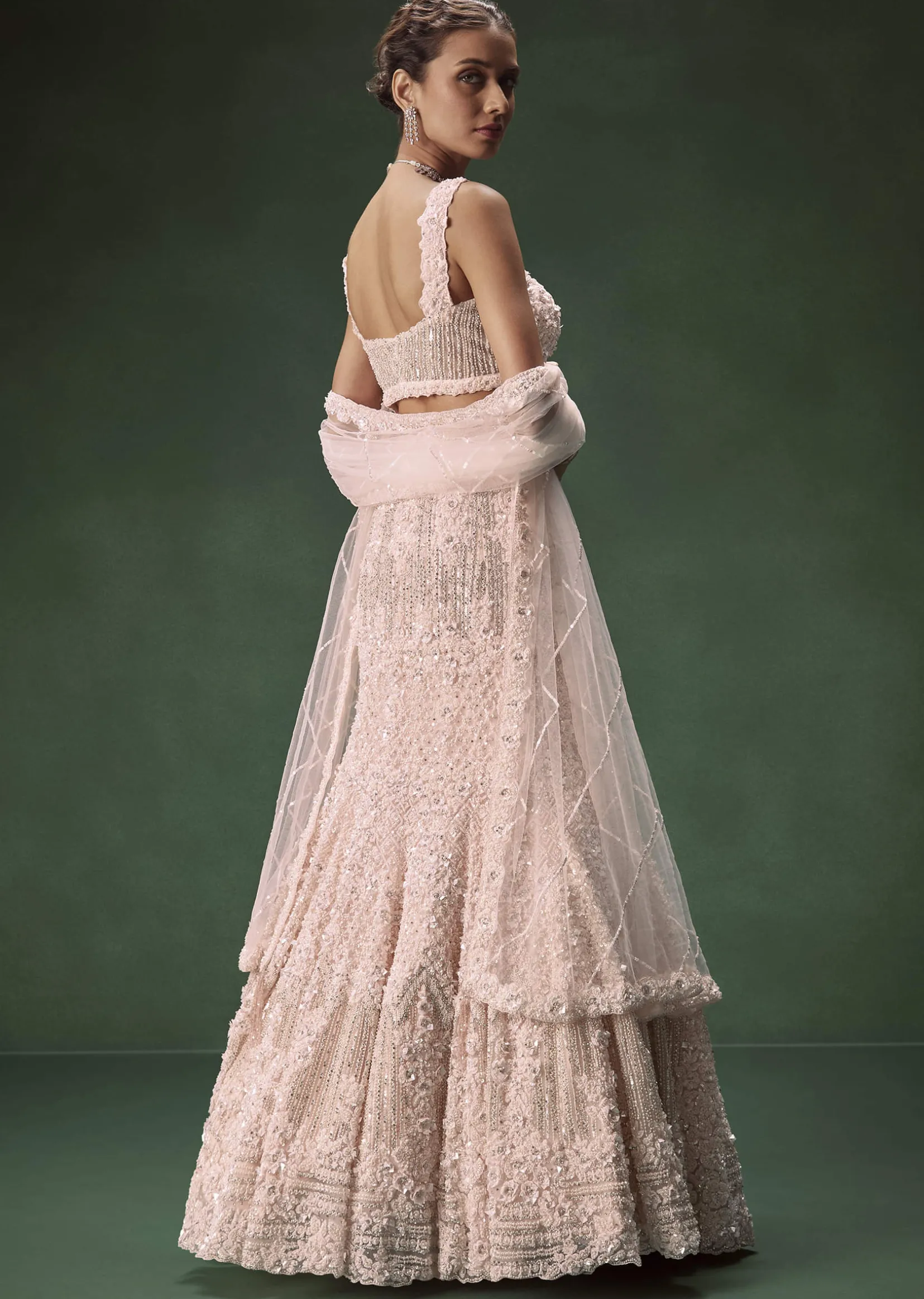Pastel Pink Mermaid Bridal Lehenga With Intricate Embellishments