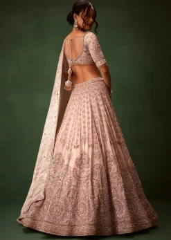 Peach Banarasi Brocade Lehenga Set With Dual Dupattas