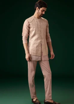 Peach Banarasi Silk Kurta Jacket Set