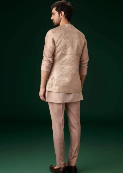 Peach Banarasi Silk Kurta Jacket Set