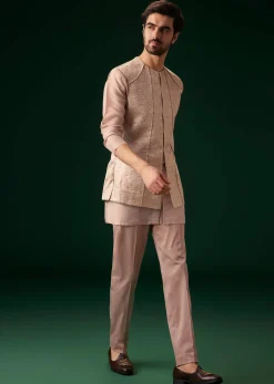 Peach Banarasi Silk Kurta Jacket Set