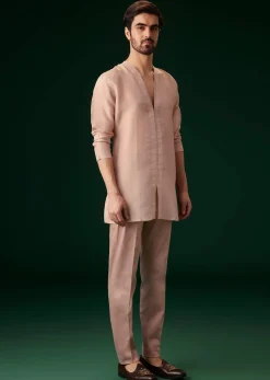 Peach Banarasi Silk Kurta Jacket Set