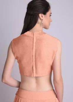 Peach Blouse In Raw Silk With V Neckline