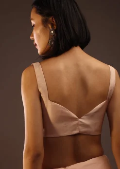 Peach Blush Sleeveless Blouse In A Sweetheart Neckline Back Hook Closure With A Straight Hemline