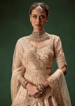 Peach Bridal Lehenga With Regal Embroidery And Single Dupatta Drape