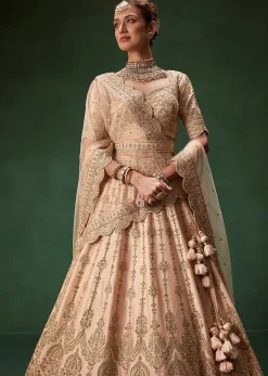 Peach Bridal Lehenga With Regal Embroidery And Single Dupatta Drape