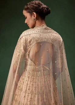 Peach Bridal Lehenga With Regal Embroidery And Single Dupatta Drape
