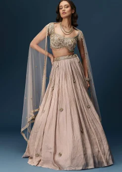 Peach Bridesmaid Lehenga With Embroidered Dupatta And Cap Sleeve Blouse