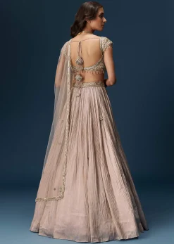 Peach Bridesmaid Lehenga With Embroidered Dupatta And Cap Sleeve Blouse