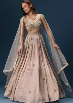Peach Bridesmaid Lehenga With Embroidered Dupatta And Cap Sleeve Blouse