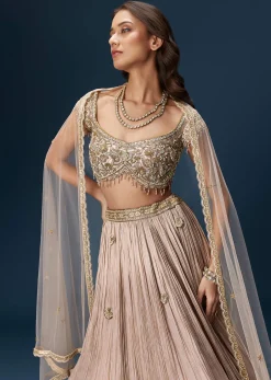 Peach Bridesmaid Lehenga With Embroidered Dupatta And Cap Sleeve Blouse
