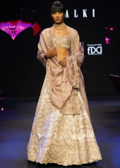 Peach Brocade Embroidered Bridal Lehenga With Two Dupattas