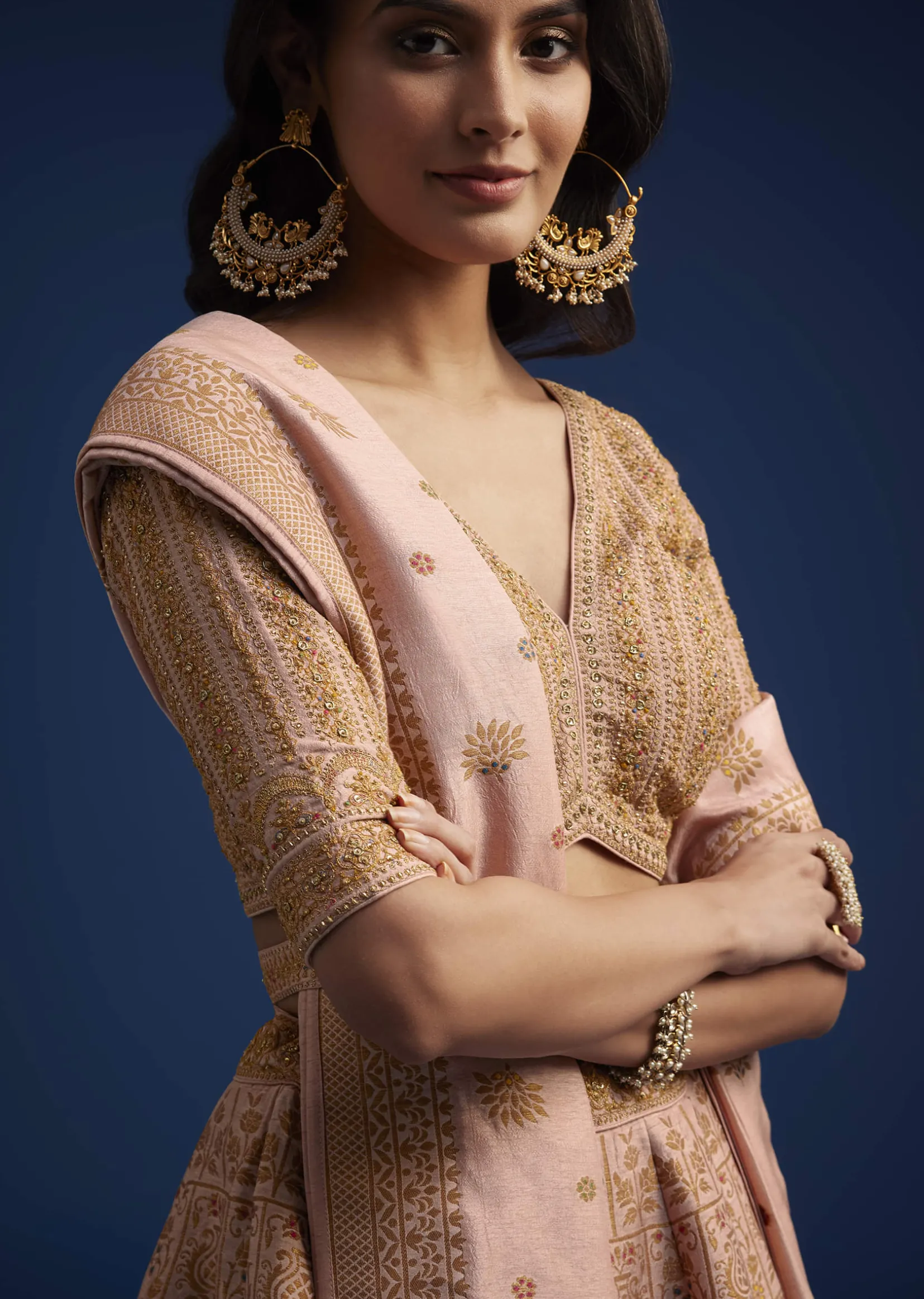 Peach Brocade Lehenga Set With Zari And Resham Work