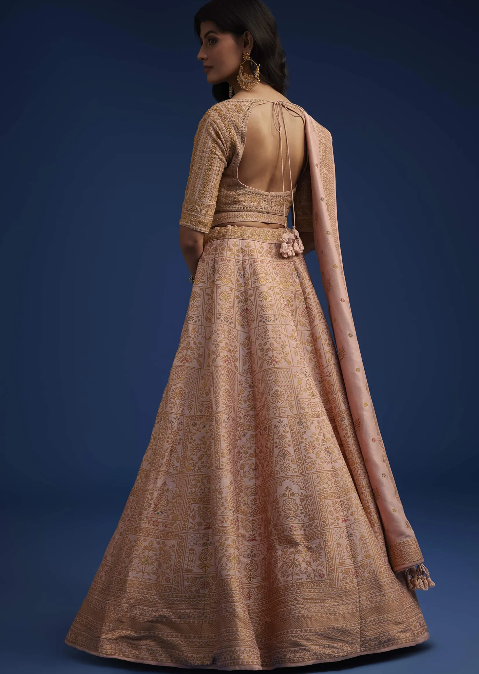 Peach Brocade Lehenga Set With Zari And Resham Work