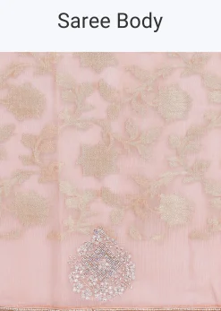 Peach Chanderi Saree With Unstitched Blouse