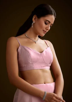 Peach Crush Tissue Saree With Stone And Moti Embroidery And Scallop Border