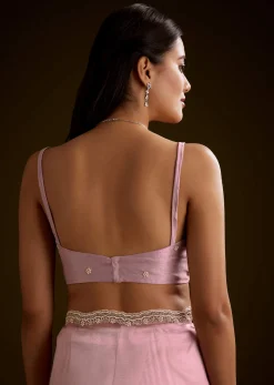 Peach Crush Tissue Saree With Stone And Moti Embroidery And Scallop Border
