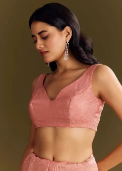 Peach Crush Tissue Saree With Cutdana And Beads Scallop Border
