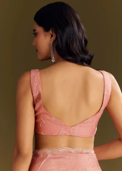 Peach Crush Tissue Saree With Cutdana And Beads Scallop Border