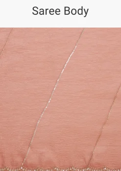 Peach Crush Tissue Saree With Cutdana And Beads Scallop Border