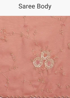 Peach Crushed Tissue Saree With Cutdana And Sequins Jaal Work