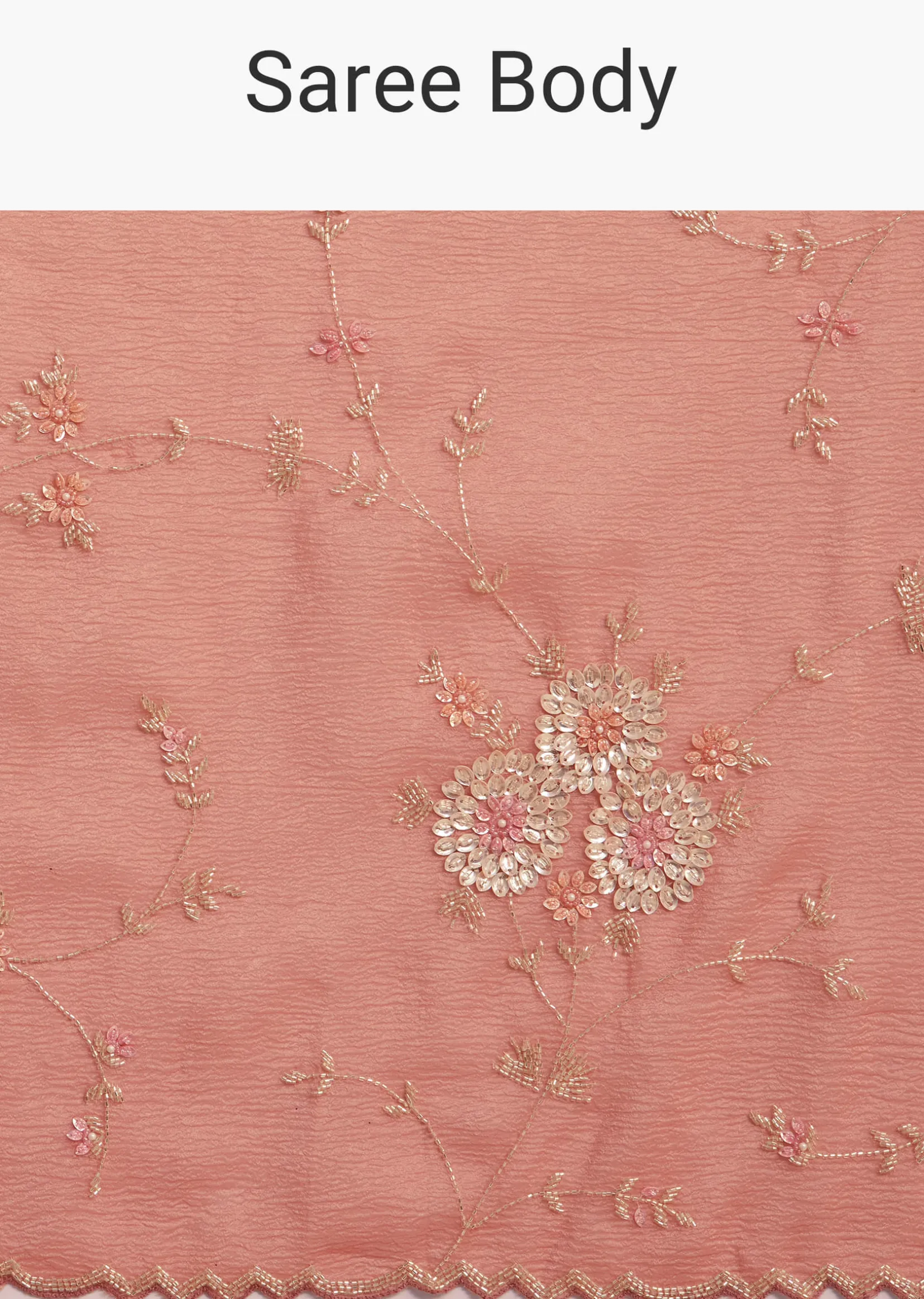 Peach Crushed Tissue Saree With Cutdana And Sequins Jaal Work