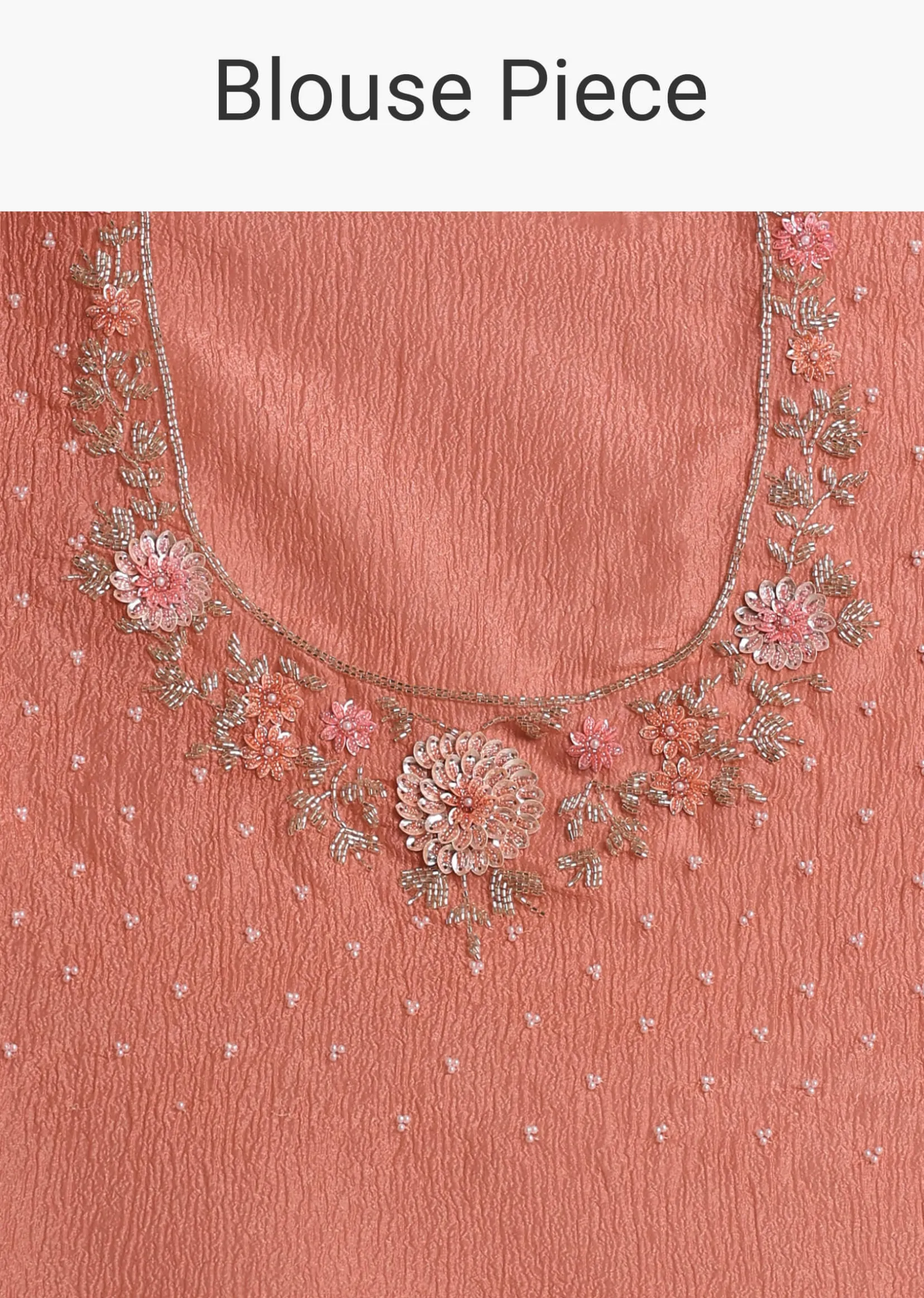 Peach Crushed Tissue Saree With Cutdana And Sequins Jaal Work