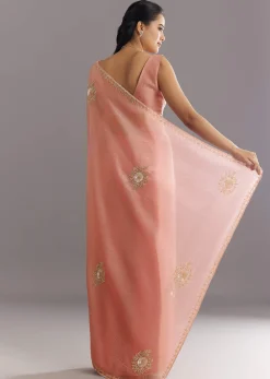 Peach Crushed Tissue Saree With Cutdana And Sequins Embroidery