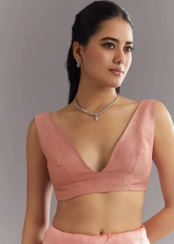 Peach Crushed Tissue Saree With Cutdana And Sequins Embroidery