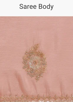 Peach Crushed Tissue Saree With Cutdana And Sequins Embroidery