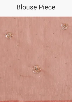 Peach Crushed Tissue Saree With Cutdana And Sequins Embroidery