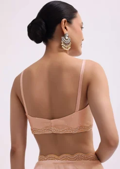 Peach Cutdana Embroidered Tissue Saree With Unstitched Blouse