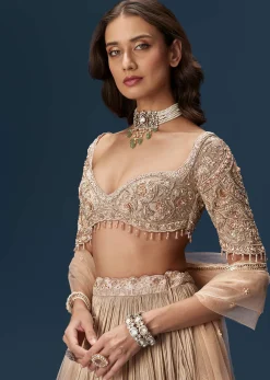 Peach Embroidered Bridesmaid Lehenga With Dupatta