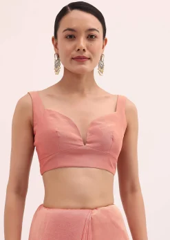 Peach Embroidered Tissue Saree With Unstitched Blouse
