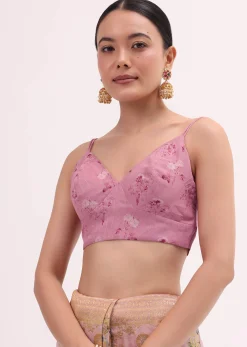 Peach Floral Georgette Saree With Unstitched Blouse
