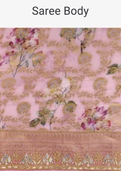 Peach Floral Georgette Saree With Unstitched Blouse