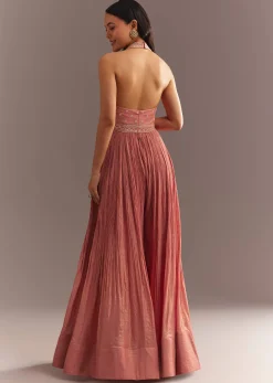Peach French Tissue Jumpsui With Cutdana Work