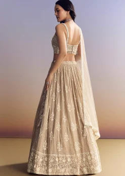 Peach Georgette Lehenga Set With Cut Dana Moti Work