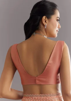 Peach Glass Tissue Saree With Cutdana Sequins Embroidery And Cutwork Scallop Border