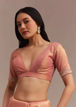 Peach Glass Tissue Saree With Stone And Cutdana Embroidery